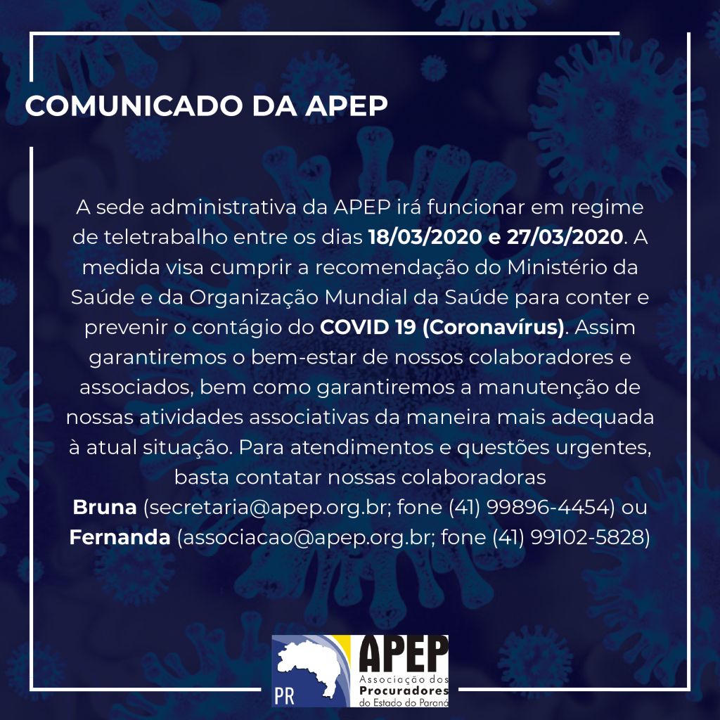 Leia mais sobre o artigo Coronavírus: APEP comunica funcionamento em regime de teletrabalho como medida de segurança