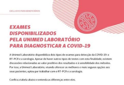 Unimed Curitiba disponibiliza aos associados conveniados ao plano exames para diagnosticar a Covid-19