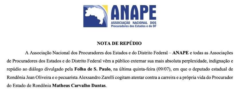 Associações dos Procuradores dos 27 estados do país se unem à ANAPE em apoio ao procurador de Rondônia