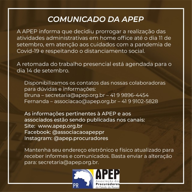 APEP retoma as atividades administrativas presenciais no dia 14 de setembro