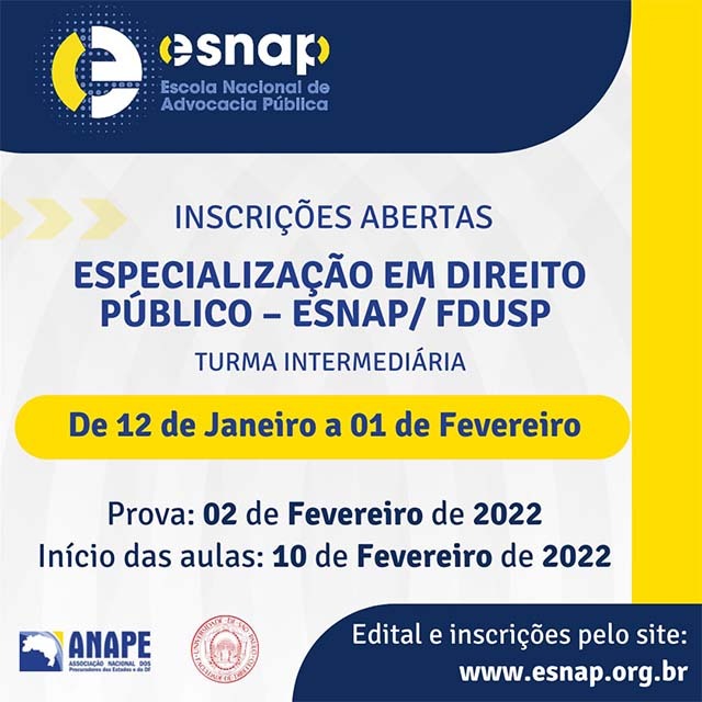 ESNAP abre inscrições para turma intermediária de Especialização em Direito Público
