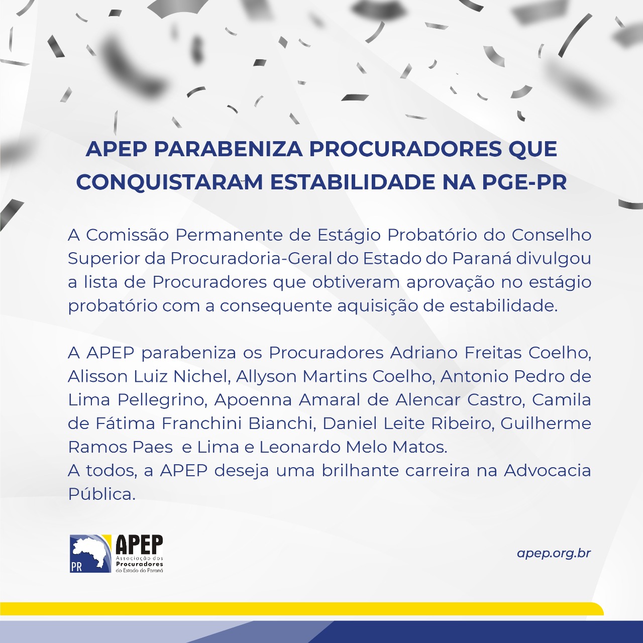 Read more about the article APEP parabeniza Procuradores que conquistaram estabilidade na PGE-PR